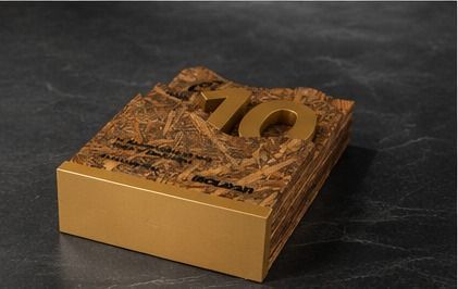 The trophy lying flat, showing its gold base
